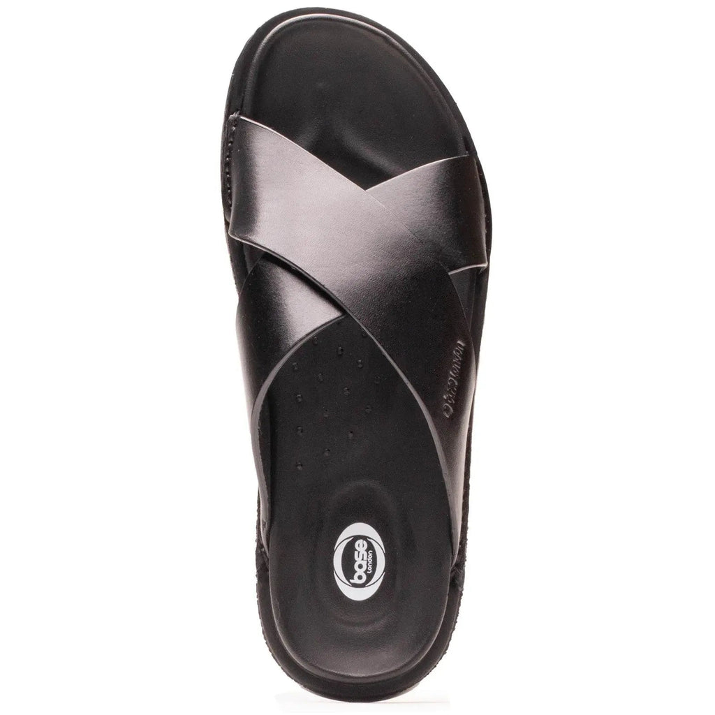 Base London Drift Cross Strap Sandal - Black